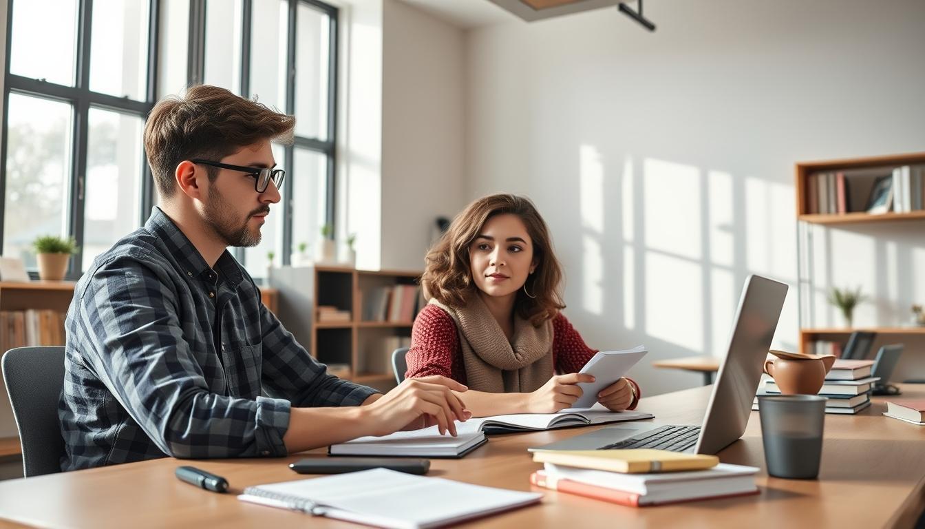 Students studying together in modern classroom